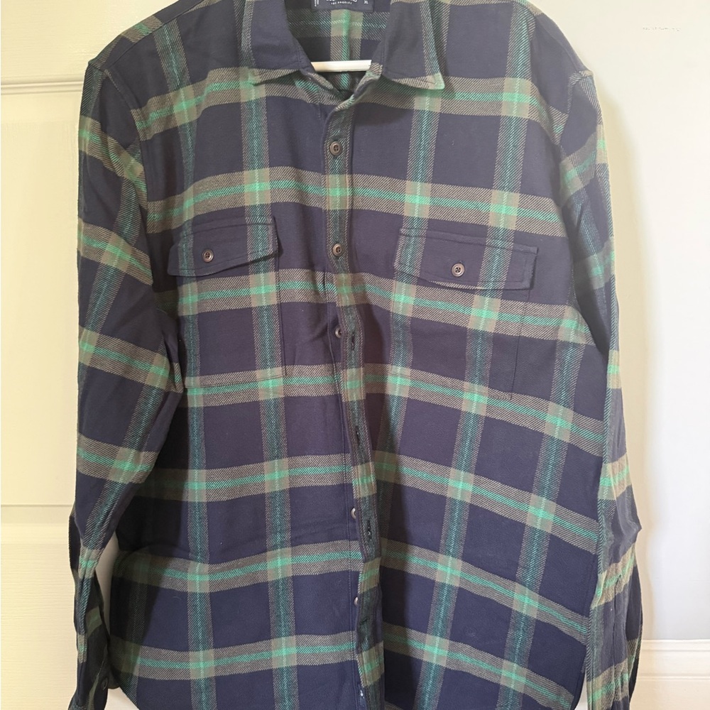 Lucky Brand Forest Green and Charcoal Plaid Shirt